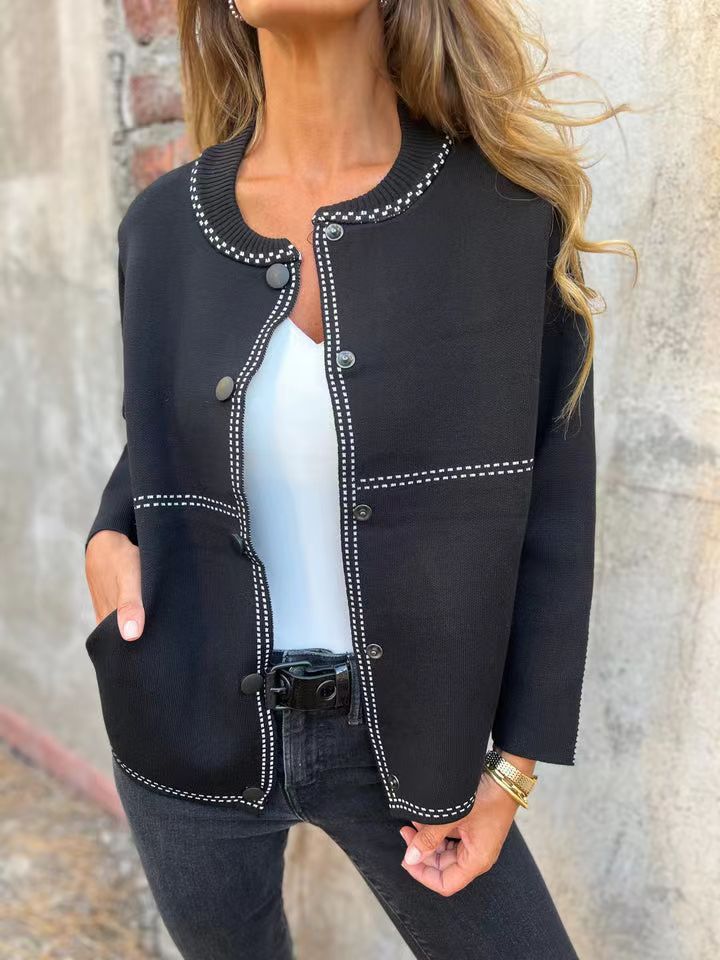 Ladies Loose Knit Vest with Buttons and Decorative Stitching Lune London