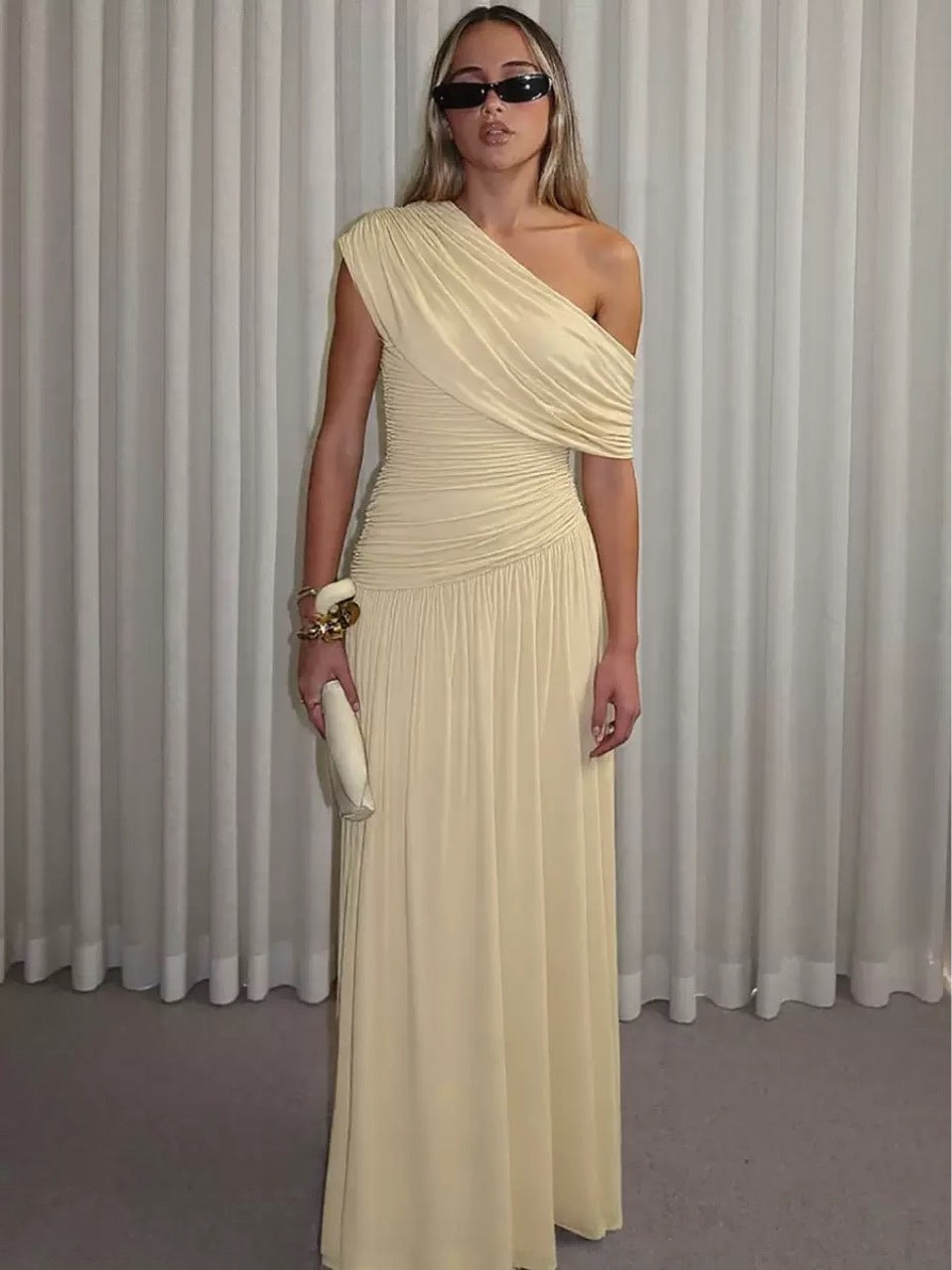 Women Off-Shoulder Maxi Dress with Draping Details Lune London