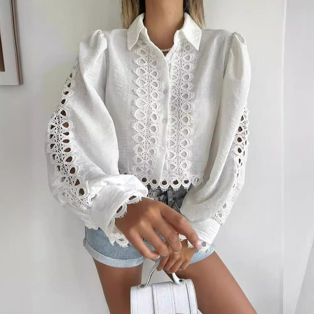 Elegant ladies' blouse with refined embroidered pattern and balloon sleeves Lune London