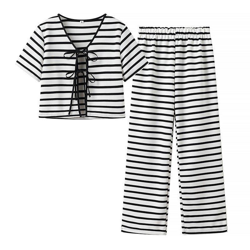 Pantalons palazzo rayés tendance pour femmes avec ceinture élastique Chic & Stil