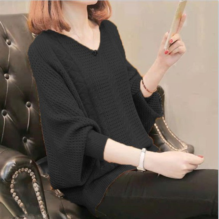 Lightweight knitted sweater for women with V-neck and openwork pattern Lune London