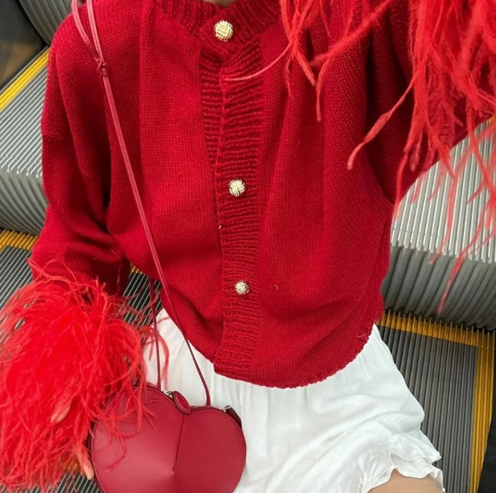 Casual knitted jacket for women with decorative fringes and high-quality buttons Lune London