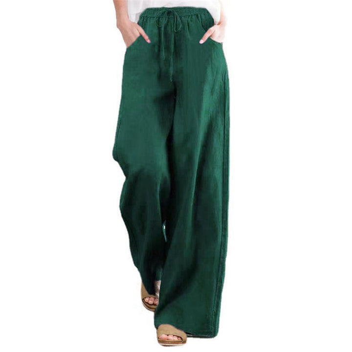 Wide linen pants for women with elastic waistband and side pockets Lune London