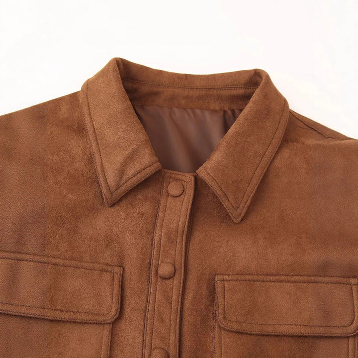 Short jacket for women in suede imitation with practical pockets and elegant collar Lune London