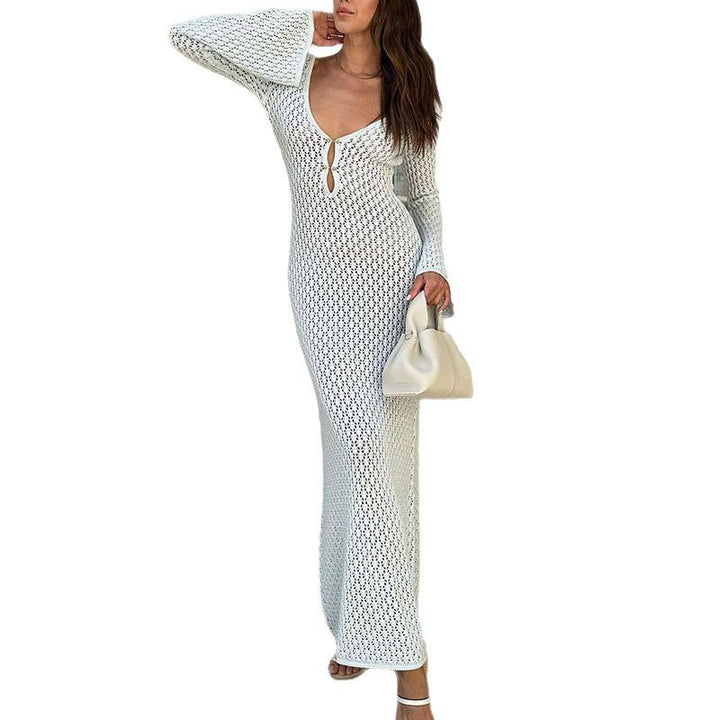 Robe tricotée pour femmes avec décolleté en V profond et manches généreuses Chic & Stil