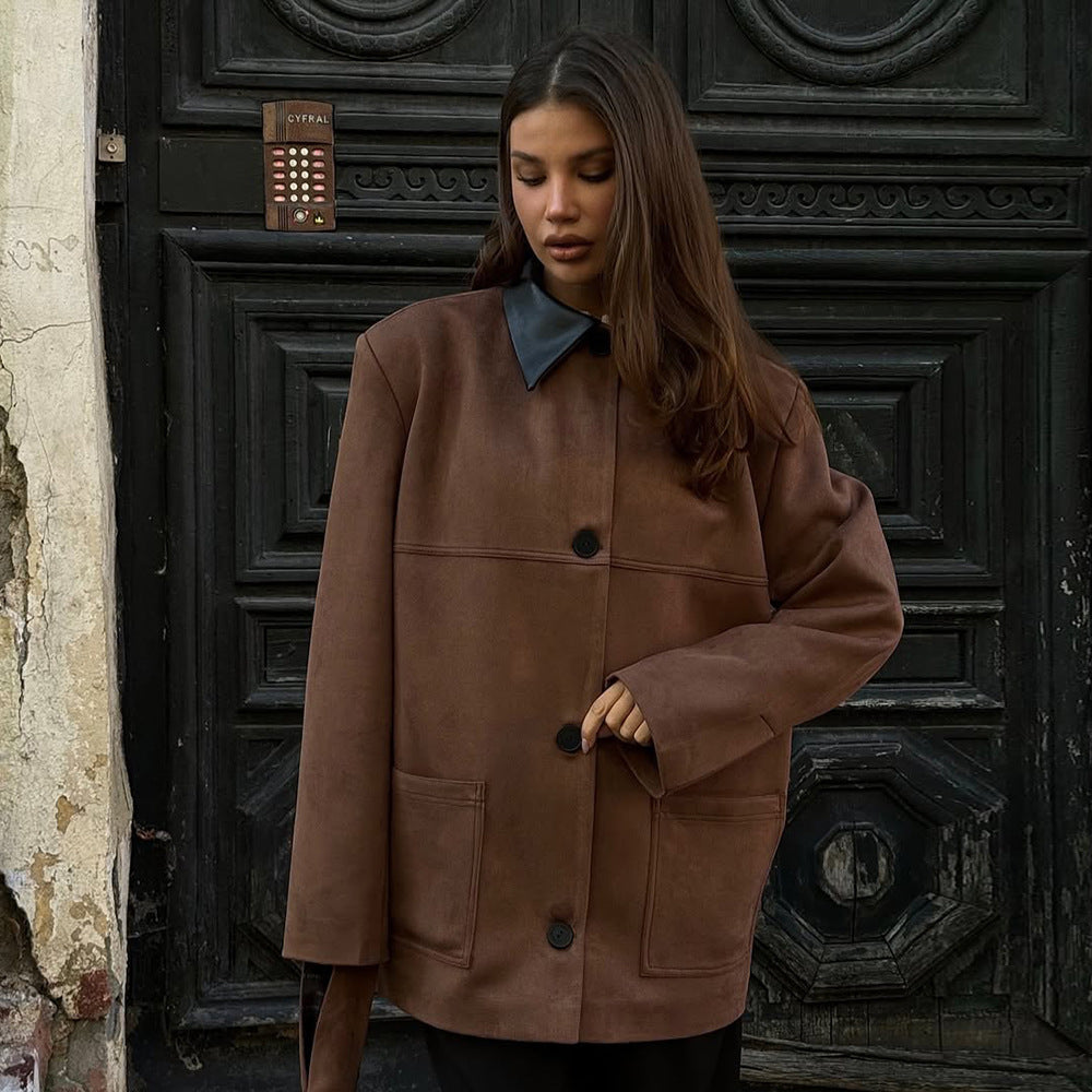 Oversized faux leather jacket for women with a chic collar Lune London