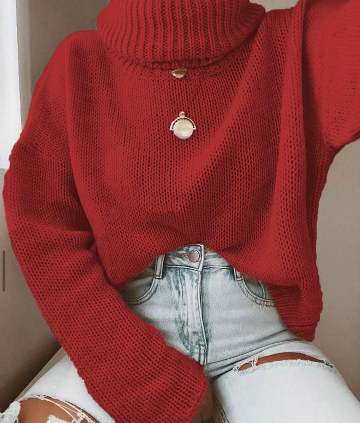 Knitted women's sweater with turtleneck and relaxed fit Lune London