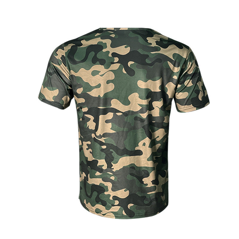 Short sleeve T-shirt for men with V-neck and chic camouflage design