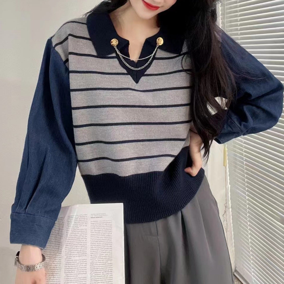 Pull polo élégant pour femmes avec col contrasté et détails de boutons décoratifs Chic & Stil