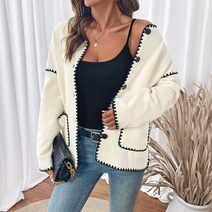 Fashionable knitted jacket for women with contrasting seams Lune London