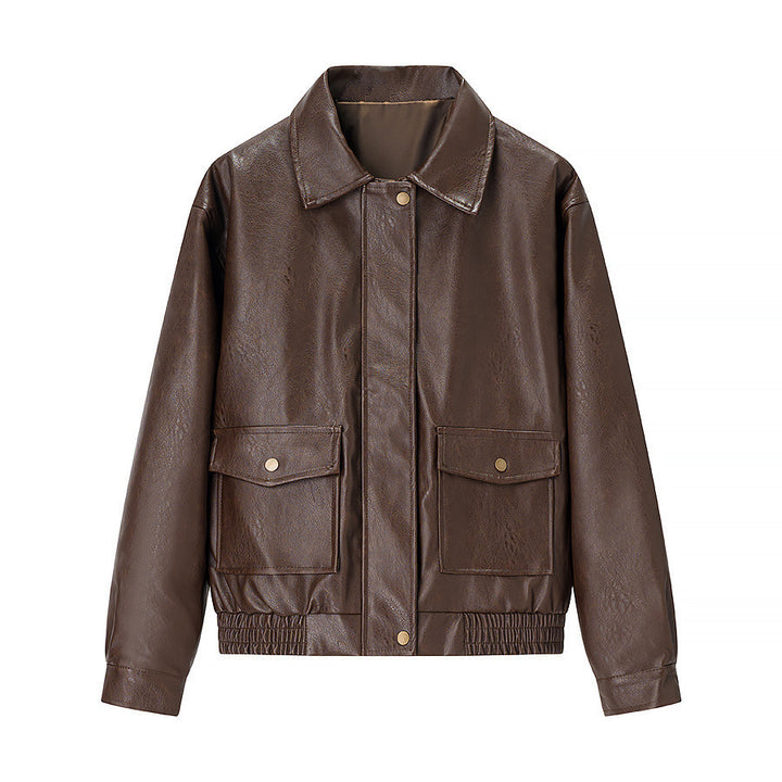 Casual faux leather jacket for women with practical flap pockets and a stylish collar Lune London