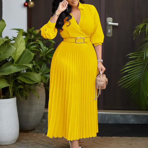 Pleated shirt dress for women with a belted waist and long sleeves Lune London
