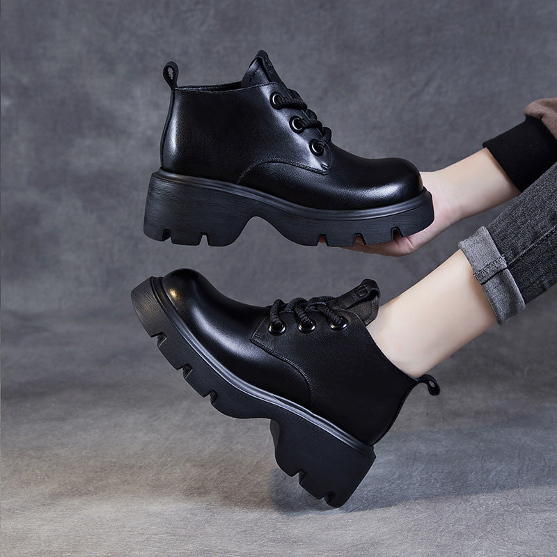 Lune London | Ankle Boots - Genuine Leather - High Shaft - Thick Sole - Lacing Closure