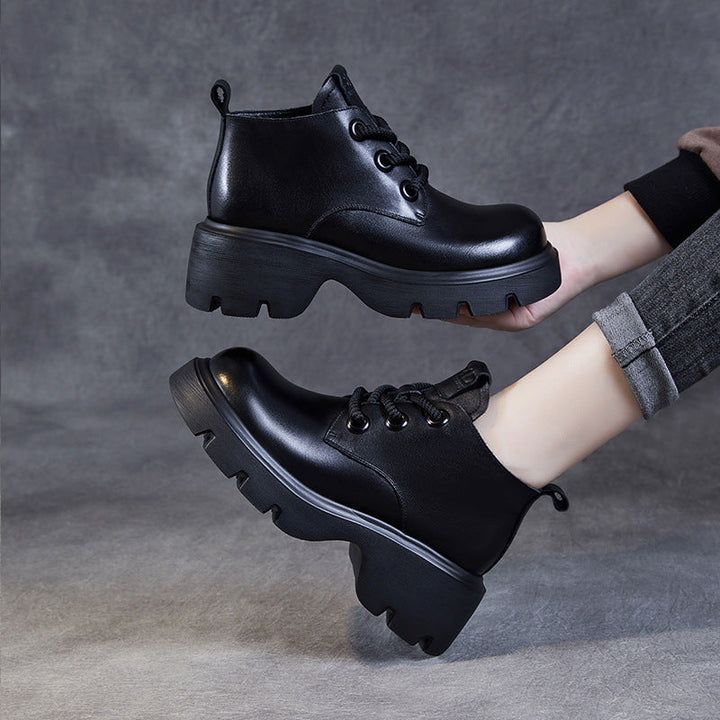 Lune London | Ankle Boots - Genuine Leather - High Shaft - Thick Sole - Lacing Closure