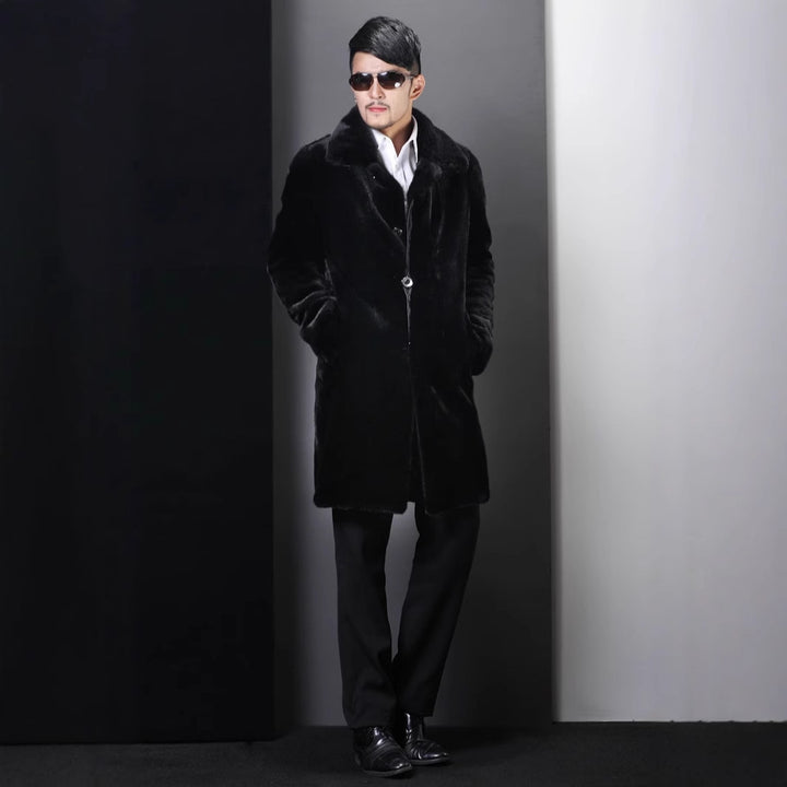 Elegant faux fur coat for men with deep collar Lune London