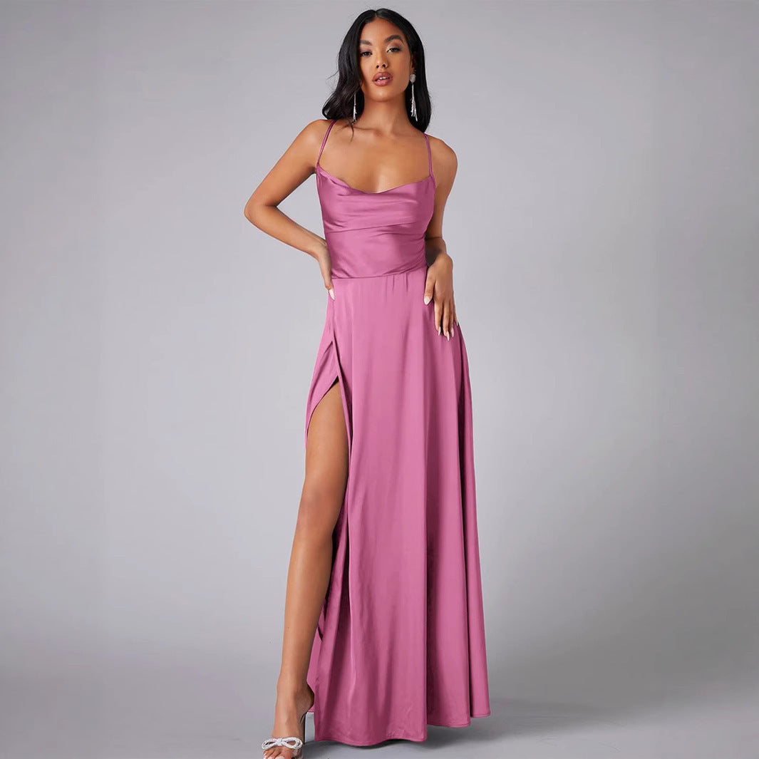 Ladies Elegant Satin Maxi Dress Lune London