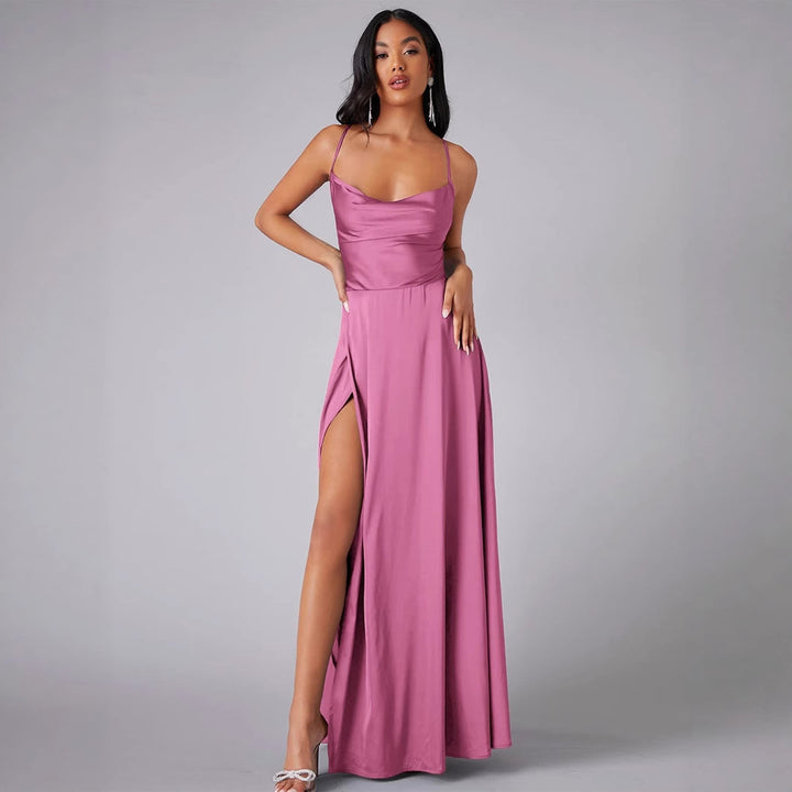 Ladies Elegant Satin Maxi Dress Lune London