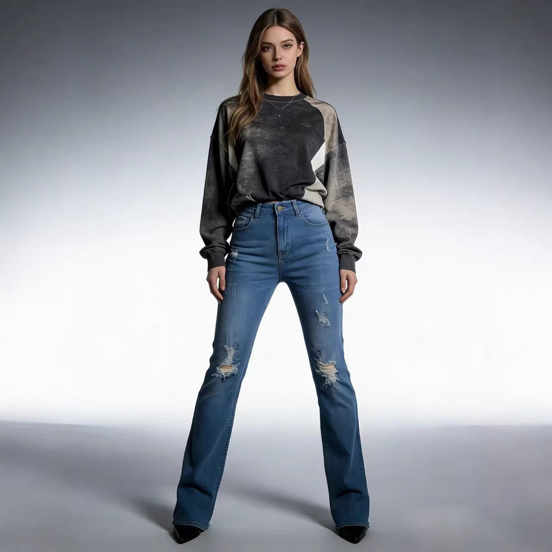 Women's casual skinny jeans in modern destroyed look Lune London