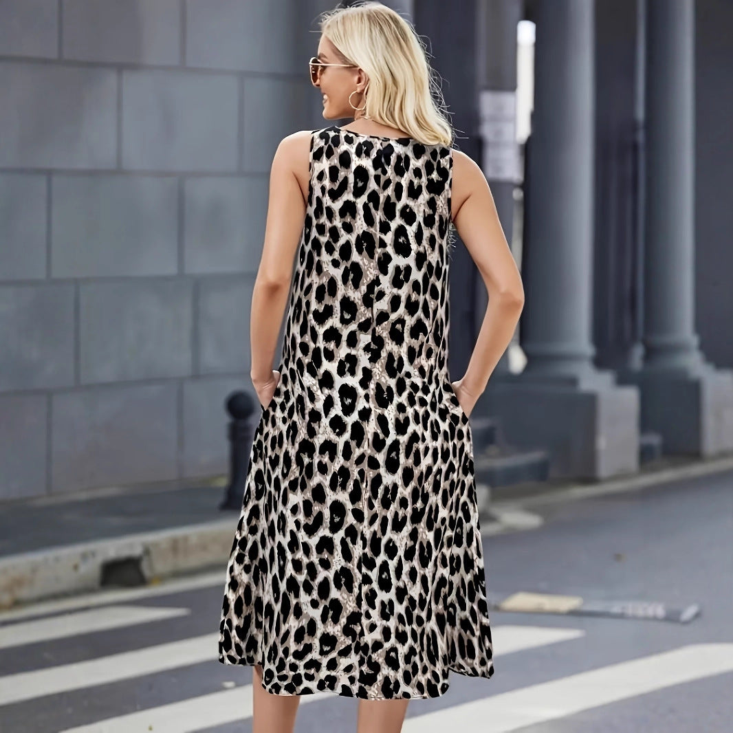 Summer dress for women with a trendy leopard print and practical pockets Lune London