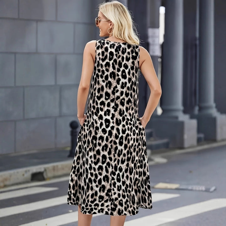 Summer dress for women with a trendy leopard print and practical pockets Lune London