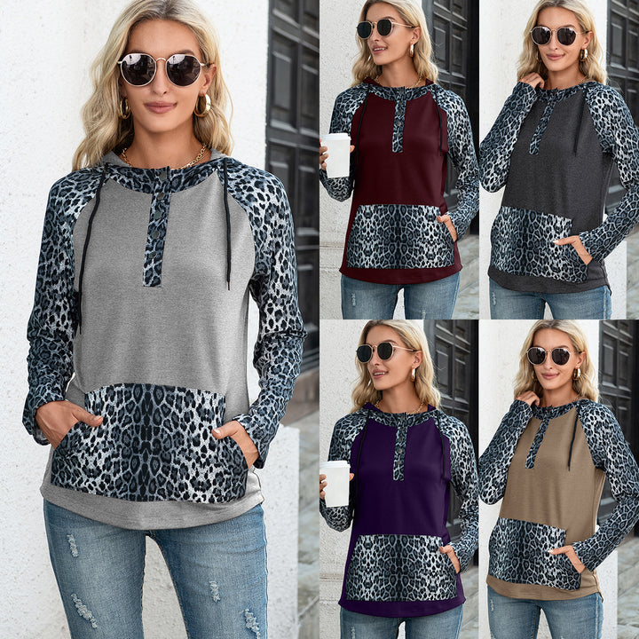 Ladies hoodie with leopard print and kangaroo pocket Lune London