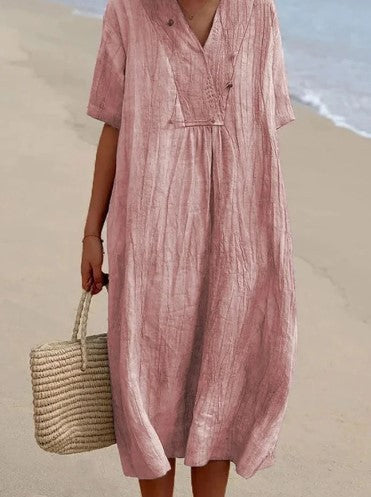 Casual midi dress for women with V-neck and comfortable short sleeves Chic and Style