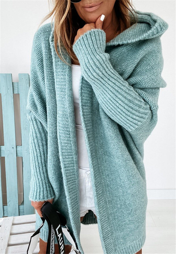 Ladies comfortable cardigan sweater with hood and wide sleeves Lune London