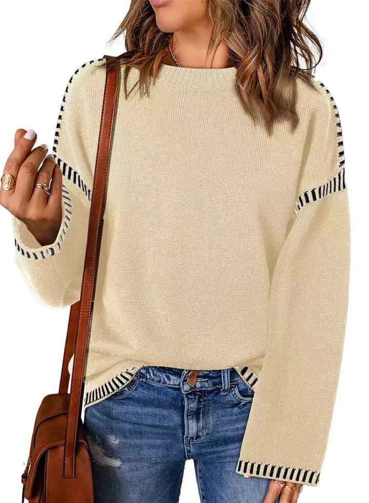 Pull-over tricot décontracté pour femmes avec des bords contrastés et une coupe décontractée Lune London