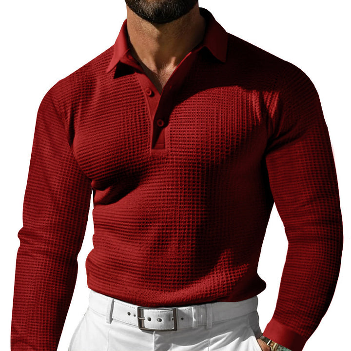 Men's Long Sleeve Polo with Textured Design Lune London