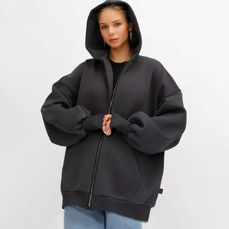 Lady Oversized Hooded Jacket with Full-Zip and Extremely Comfortable Chic Cut and Style