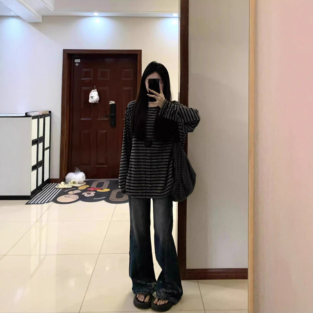 Ladies Casual Striped Oversized Shirt with Wide Sleeves Chic & Stil