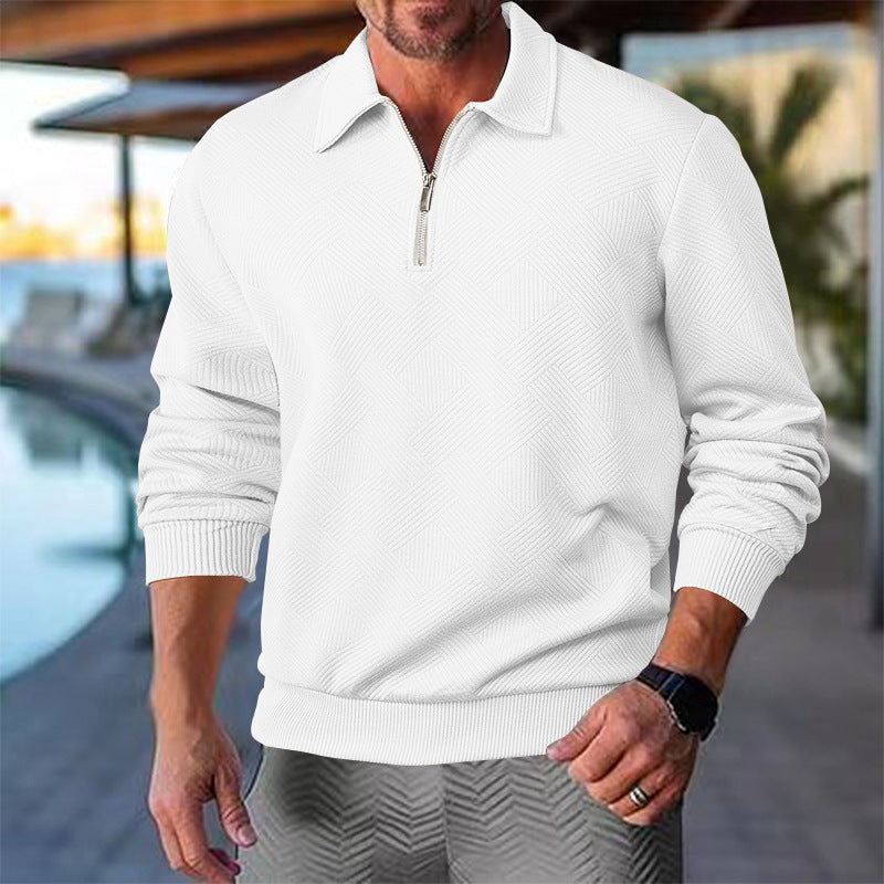 Men's knitted sweater with a short zipper at the front and a textured design Lune London