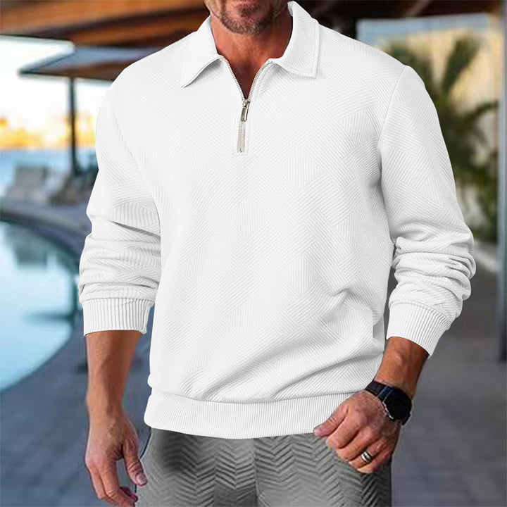 Men's knitted sweater with a short zipper at the front and a textured design Lune London