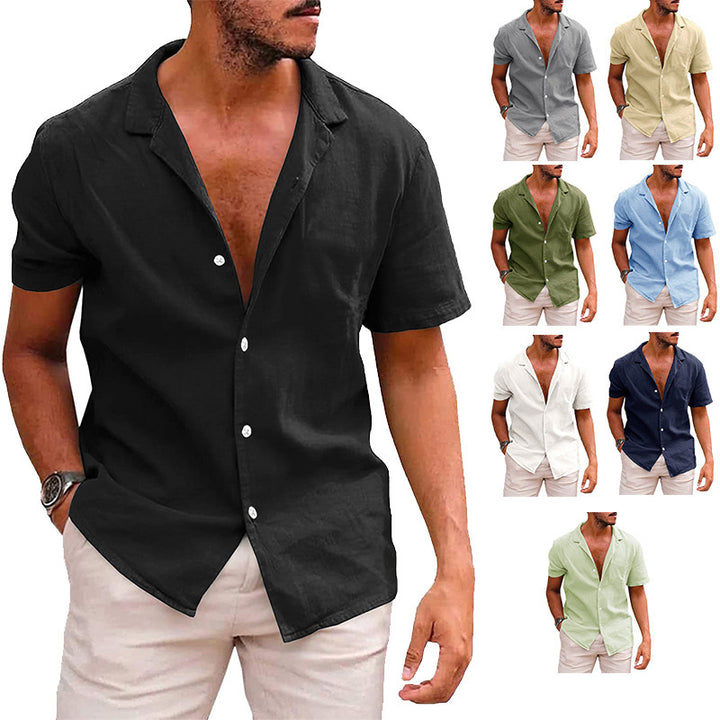 Men's short sleeve shirt in a soft linen blend with a modern Henley neckline Lune London