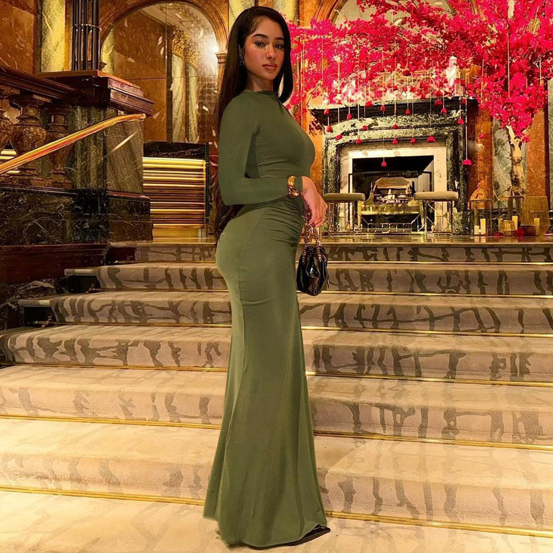Elegant maxi dress for women with gathers and long sleeves Lune London
