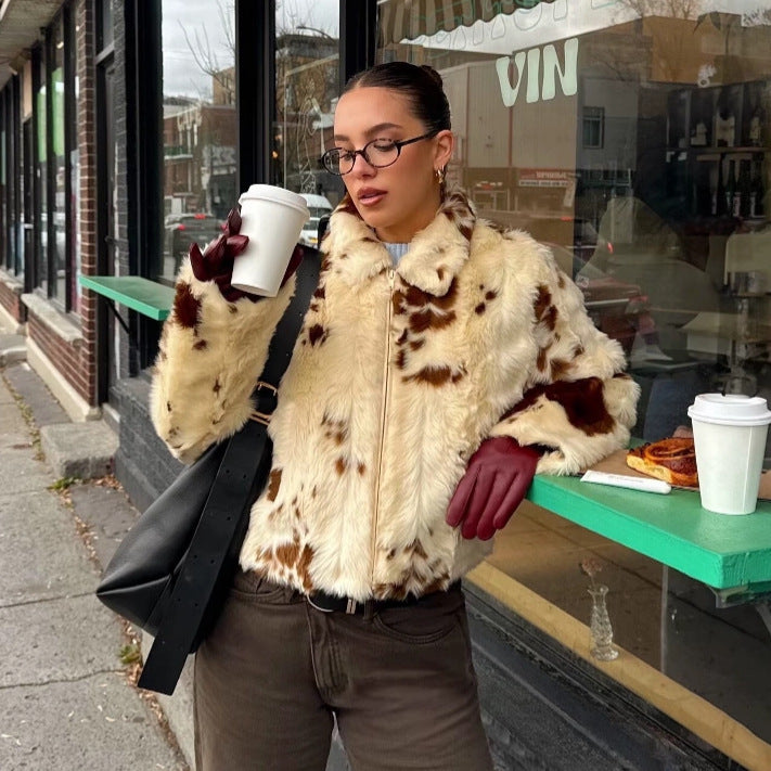Veste en fausse fourrure confortable pour femmes avec imprimé animal à la mode Chic & Stil