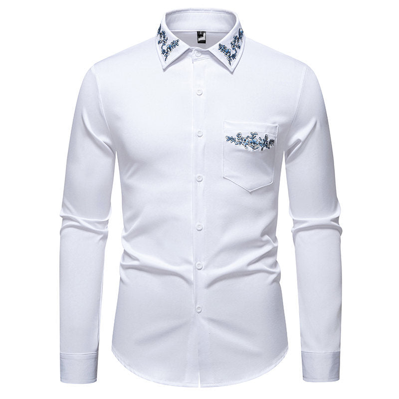 Men's long sleeve shirt with elegant floral embroidery and a modern collar Lune London
