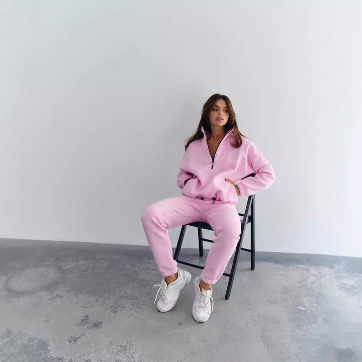 Women's fleece tracksuit with half-zip and elastic cuffs Lune London
