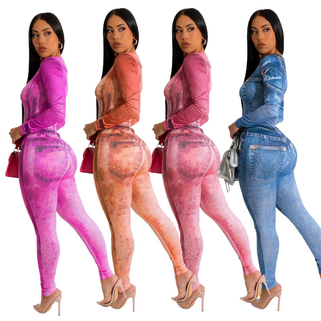 Ladies Long Sleeve Printed Denim Body Lune London