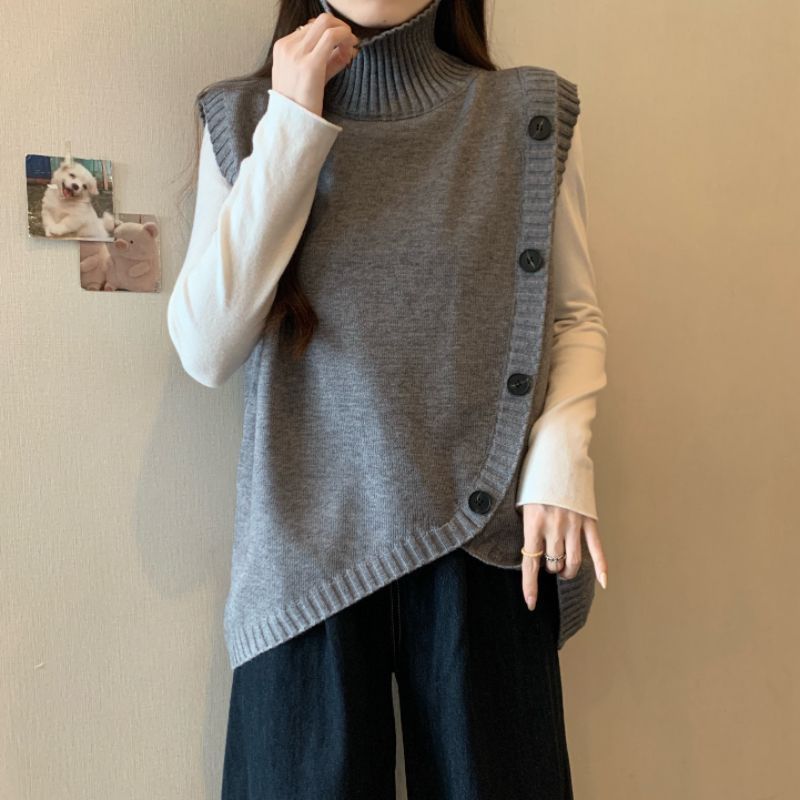 Pull en tricot pour femmes avec col haut et coupe asymétrique Chic & Stil