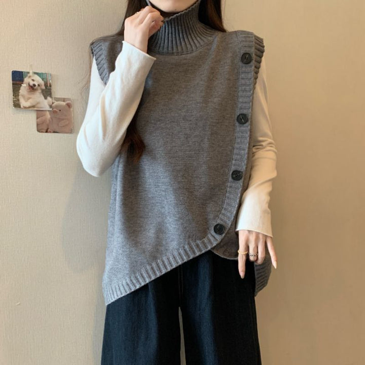 Pull en tricot pour femmes avec col haut et coupe asymétrique Chic & Stil