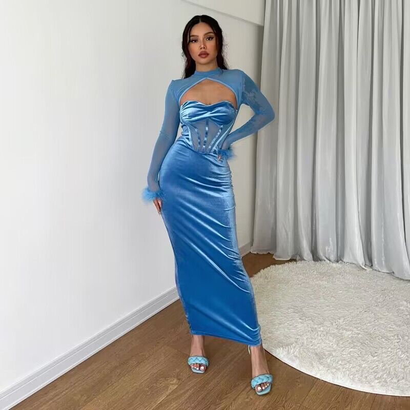 Women’s maxi dress with innovative corset top and transparent sleeves Lune London
