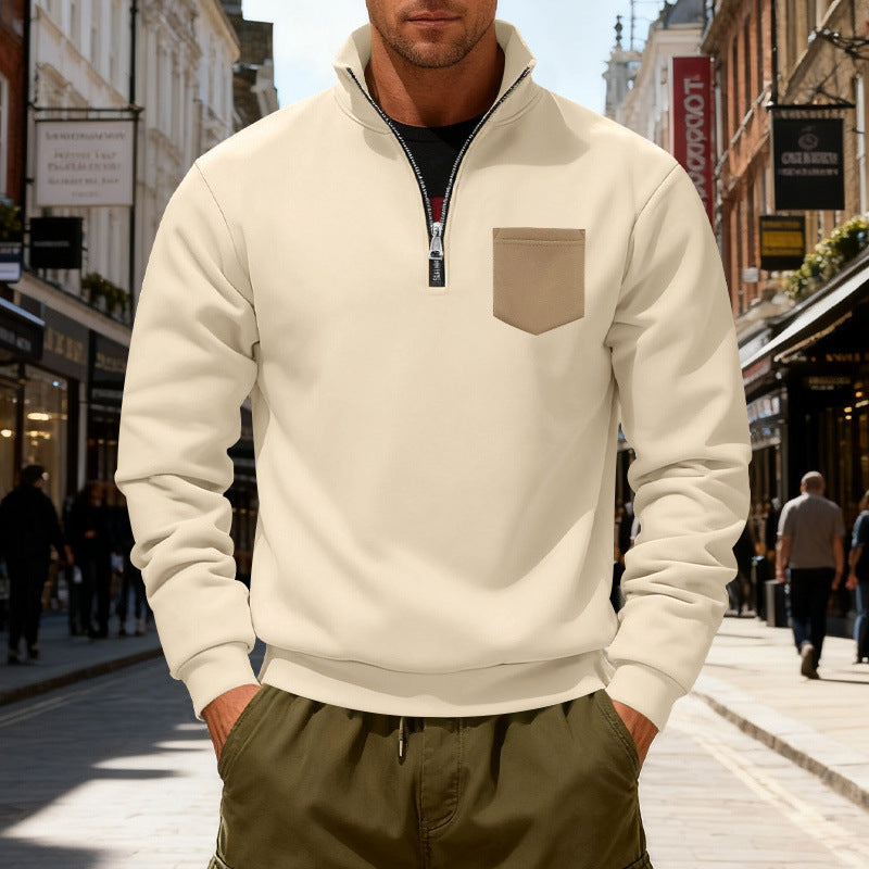 Men's fashionable sweatshirt with half zipper and applied pocket Lune London