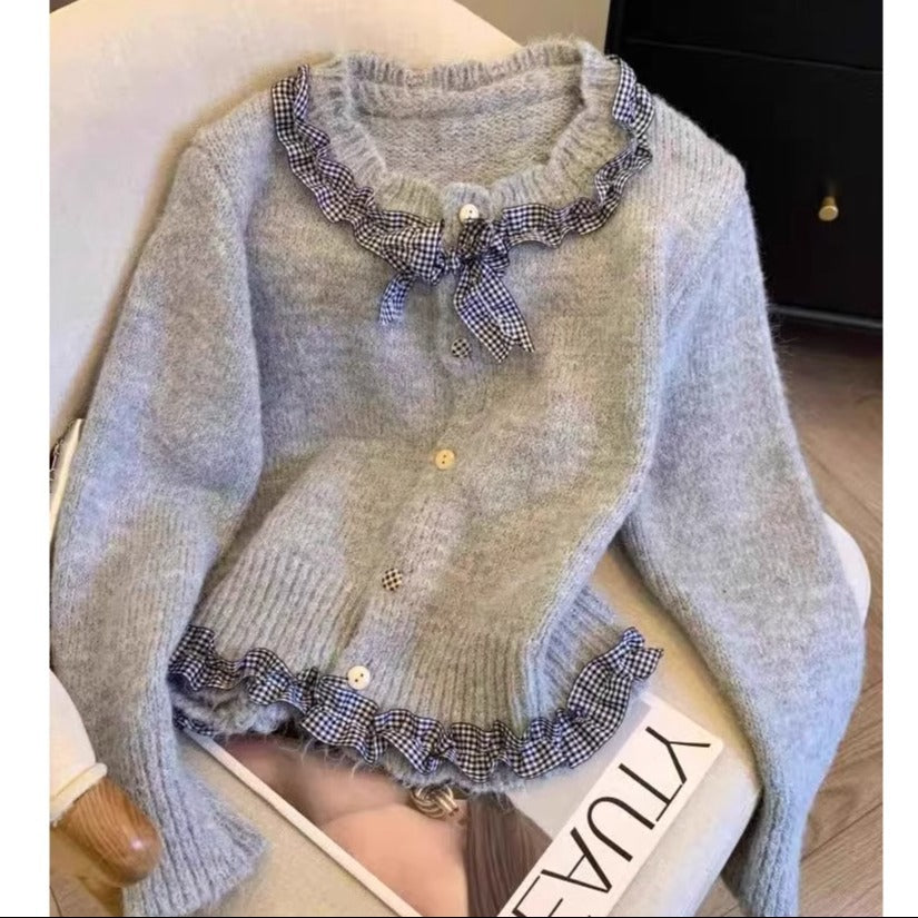 Women cardigan with ruffles and elegant bow Lune London