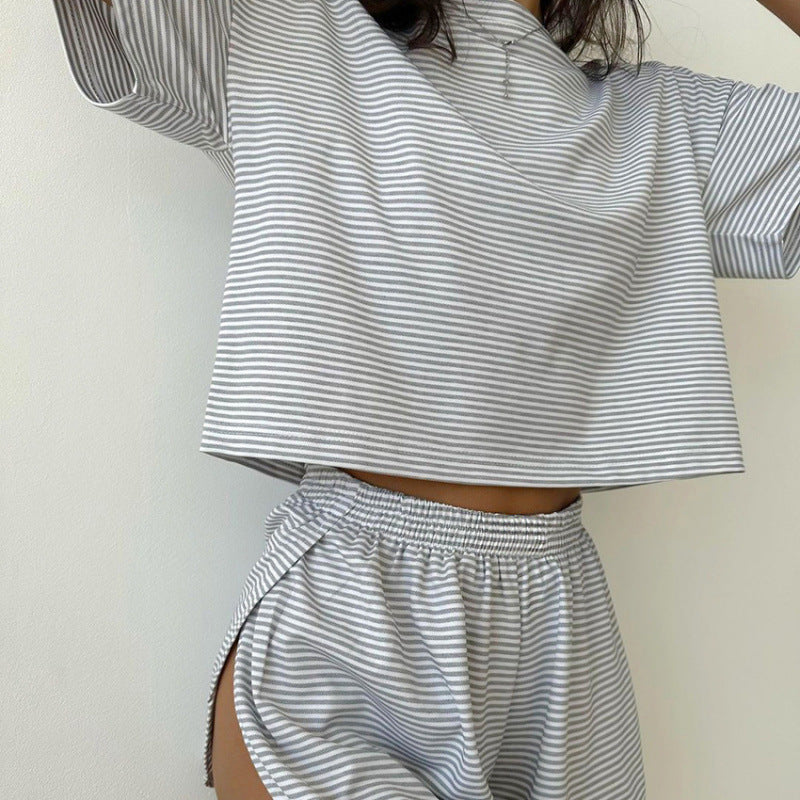 Ladies stylish casual outfit with short sleeve crop top and chic shorts