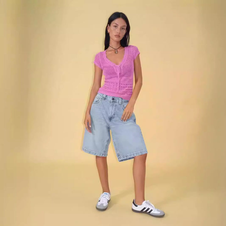 Women's casual denim shorts with a wide cut and high side pockets Lune London