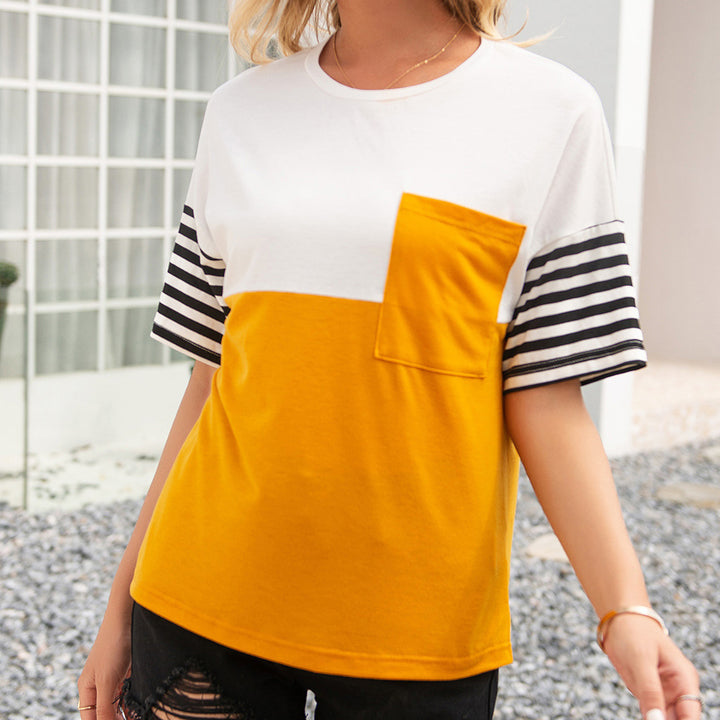 Fashion t-shirt for women with striped sleeves and applied pocket Lune London