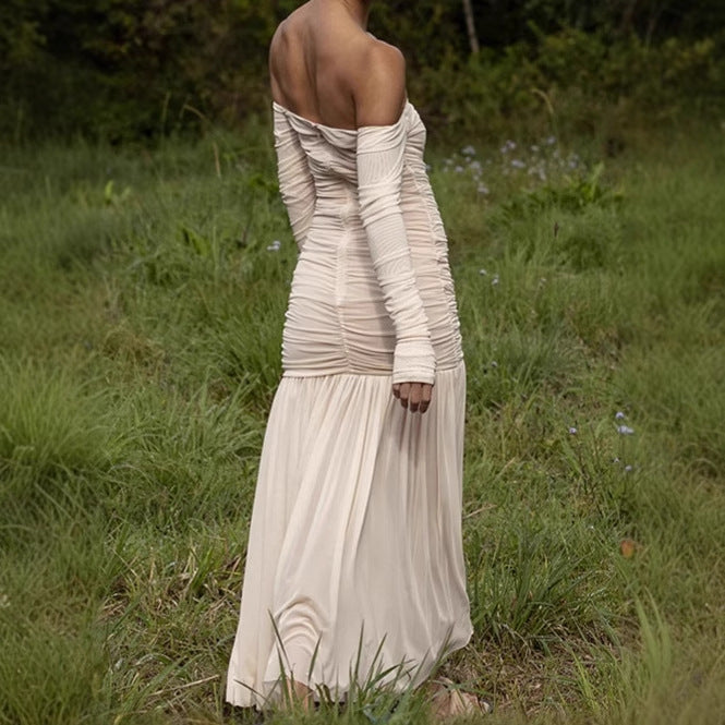 Ladies Elegant Maxi Dress Off-Shoulder with Fitted Design and Chic Flowing Skirt
