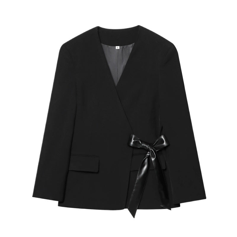 Elegant wrap blazer jacket for women with adjustable satin belt Lune London
