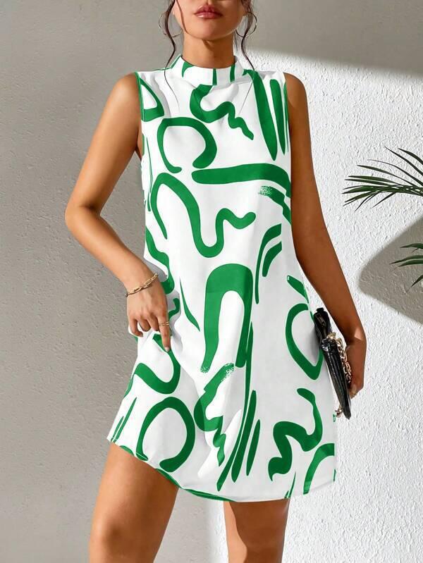 Mini A-line dress for women with modern graphic pattern and high collar Lune London